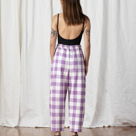 Ali Golden Raw Silk Barrel Pants – Lilac/Cream Plaid – Size Large - Picture 4 of 10
